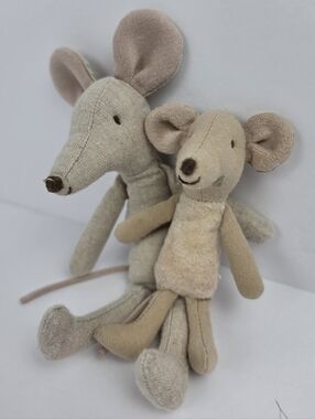 Maileg Linen Mouse Set 2 Soft Plush Toy Scandinavian Decor Gift